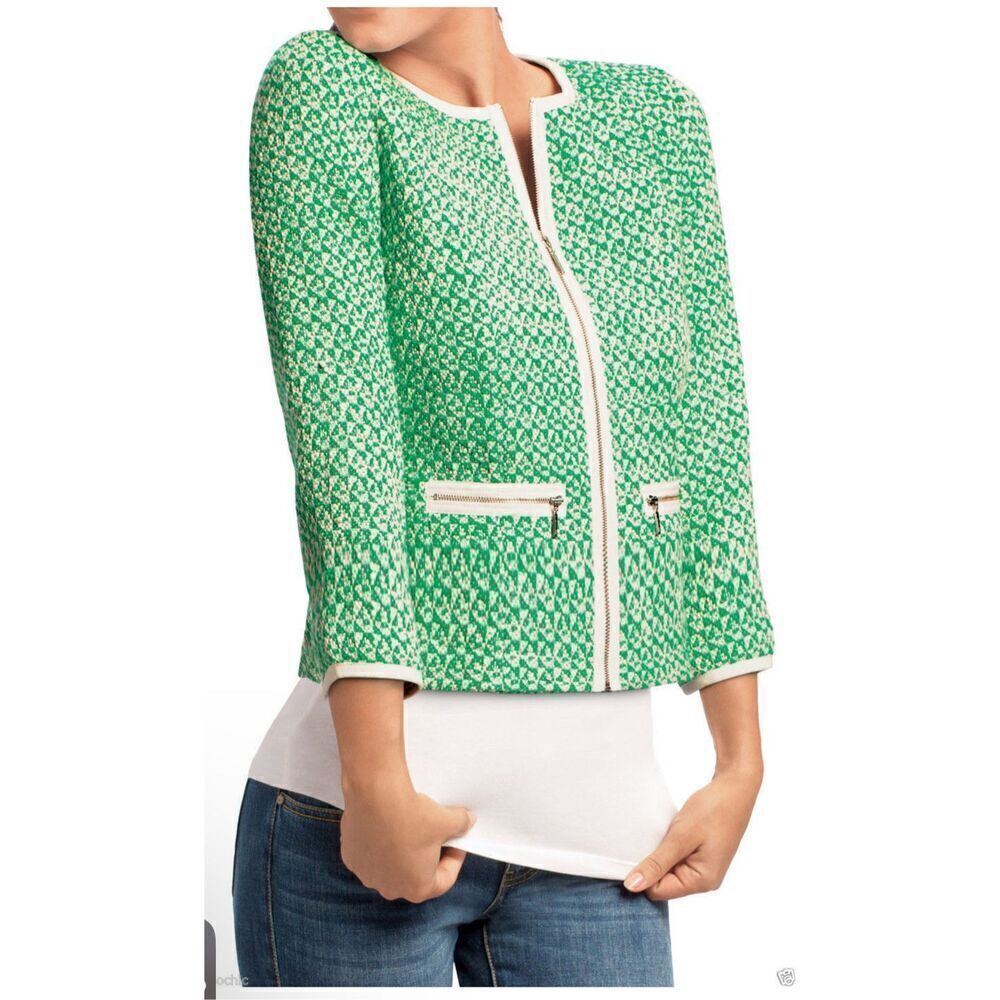 Cabi Vintage retro style green and white blazer 6